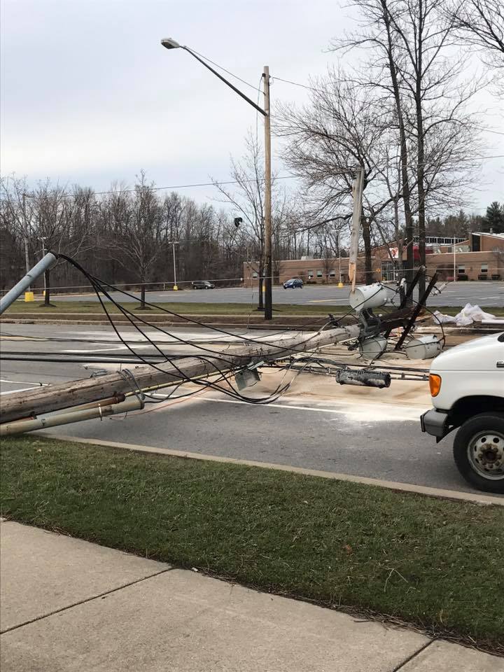 Fallen Power Pole on Long Pond Road After Wind Storm