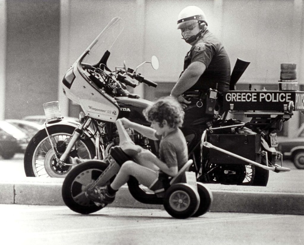 Officer Bob Maslowski on Greece Police Department Motorcycle